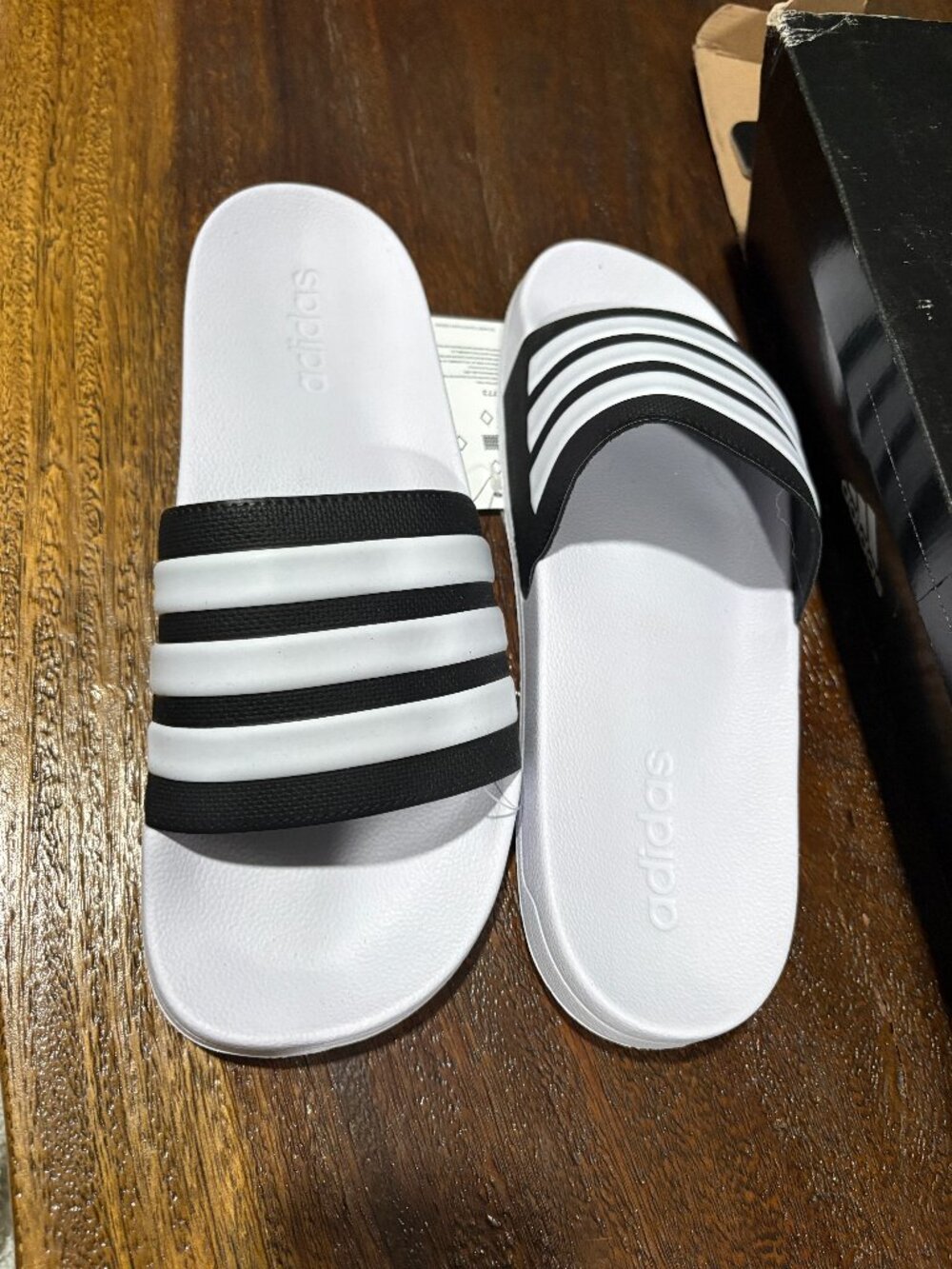 Adidas Adilette Shower Slides Shoes Sandals US Men's 10 White Balck NEW